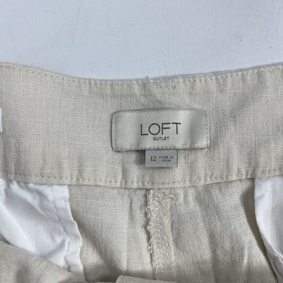Loft Linen Blend Shorts 12 Cream Chino Neutral Casual Everyday Summer Outfit - Picture 4 of 9